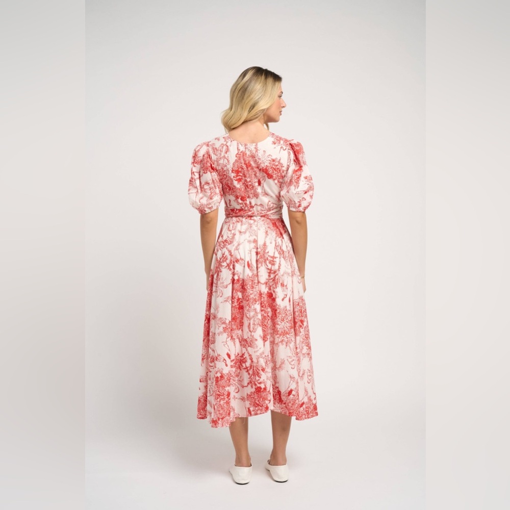Floral Wrap Midi Dress in Coral Pink - Picture 4 of 8